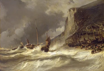 Tempête sur la côte à Étretat, en Normandie, 1851